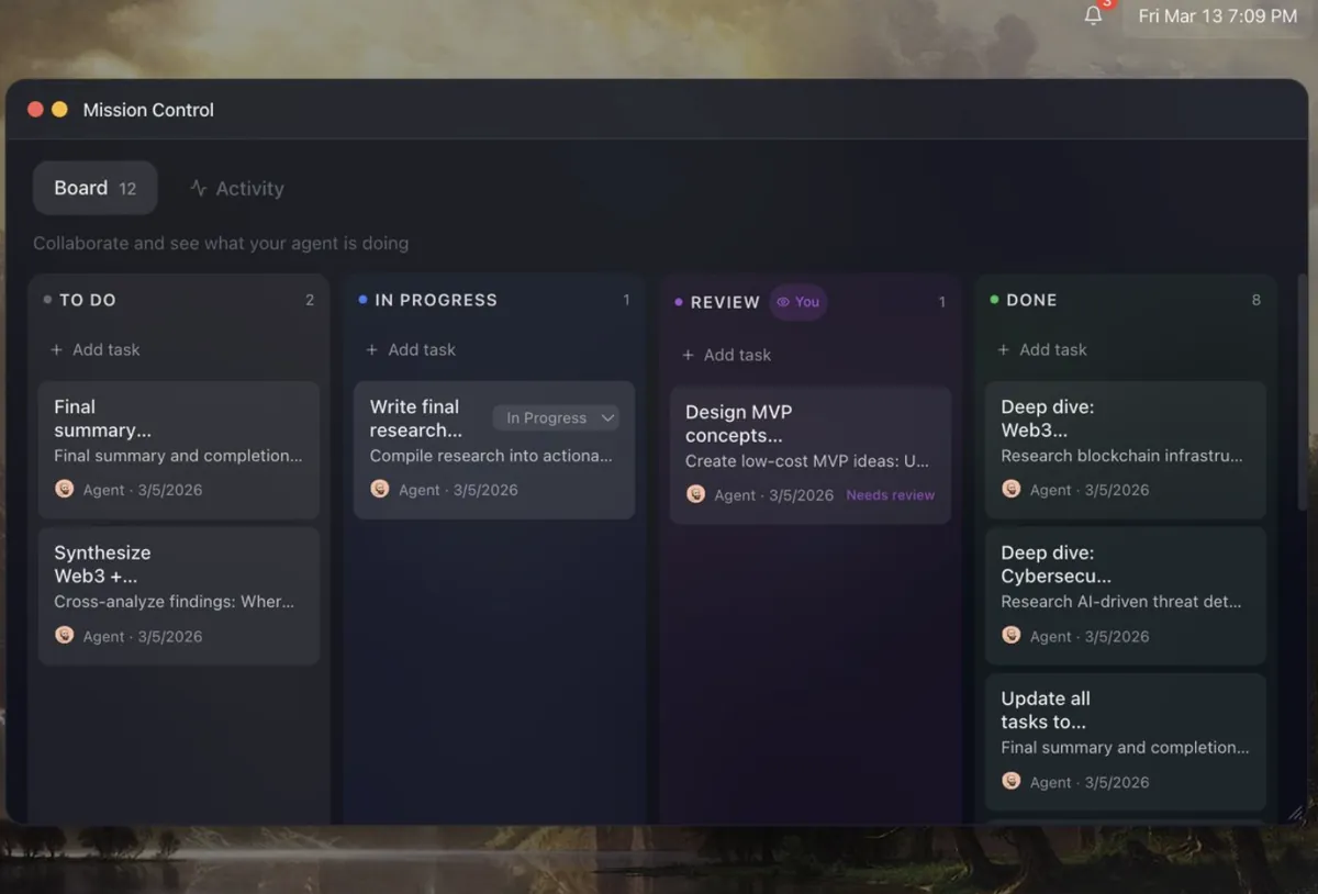 Cookie OS Mission Control task board
